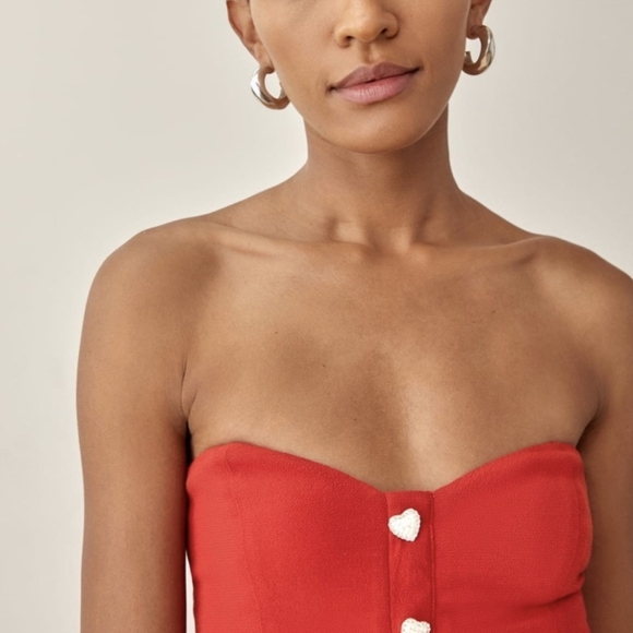 Reformation Neve Strapless Mini Dress Red 8 NWT - Picture 4 of 11